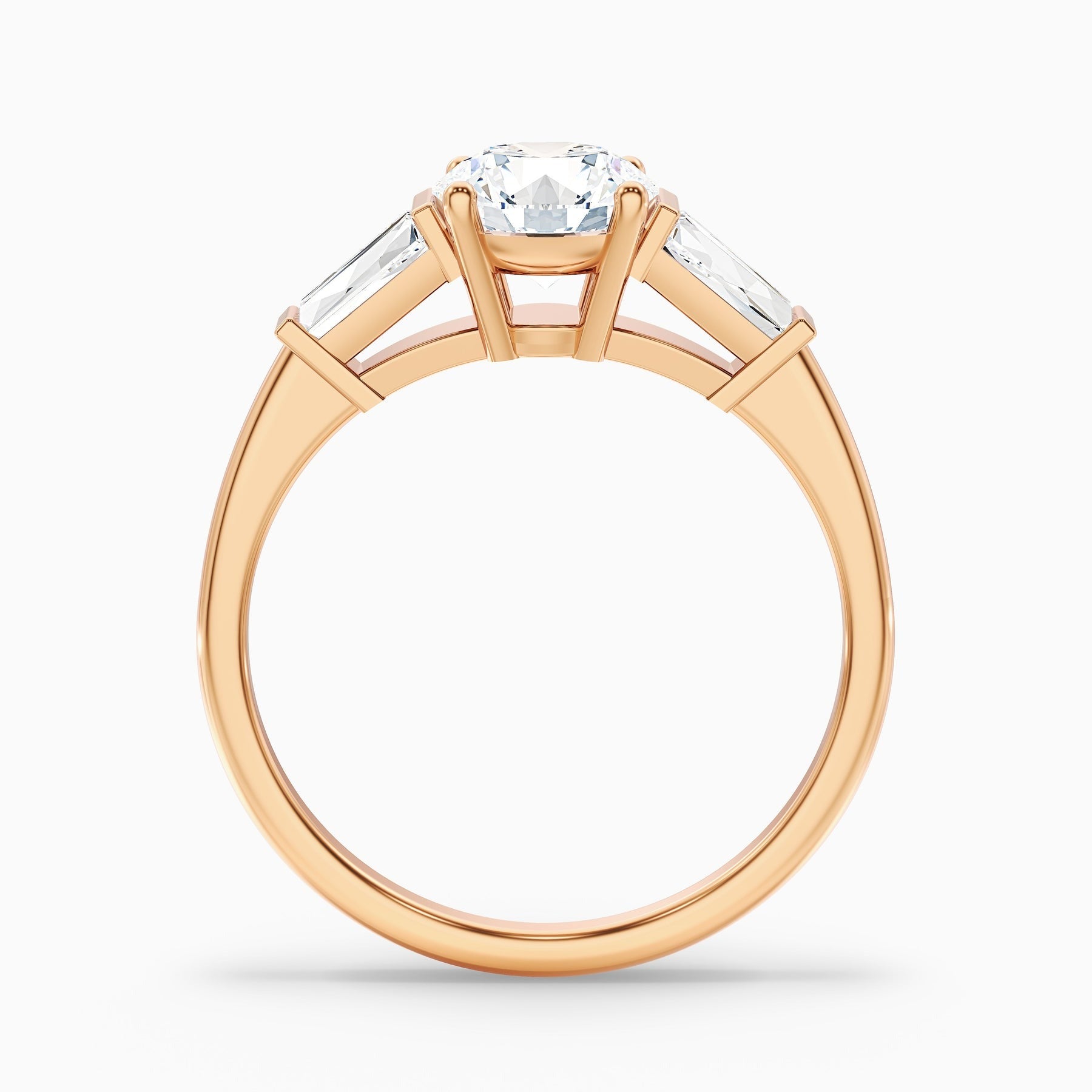 Avalon Round 3 Stone Moissanite Ring With Side Baguette Moissanite